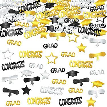 Imagem de Congrats Grad Graduation Confetti 2023 - Pack of 1000 | Black and Gold Graduation Party Decorations 2023 | Class of 2023 Confetti for Graduation Table Decorations | Graduation Centerpieces for Tables