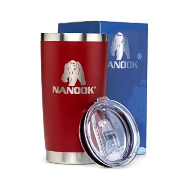 Imagem de Nanook Copo de parede dupla de aço inoxidável térmico com isolamento a vácuo para bebidas geladas e quentes com tampa transparente sem derramamento em caixa de presente pronta para presente, Vermelho