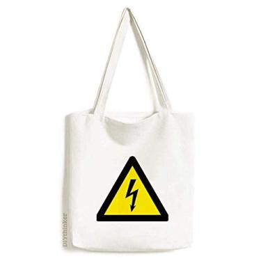 Imagem de Símbolo de aviso amarelo preto elétrico triângulo sacola sacola de compras bolsa casual bolsa de mão