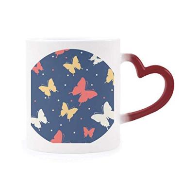 Imagem de Caneca colorida de borboleta em pontos sensível ao calor Caneca vermelha que muda de cor