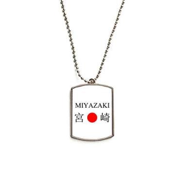 Imagem de DIYthinker Miyazaki Colar com pingente de corrente de aço inoxidável com bandeira do sol vermelha e nome da cidade japonesa para animais de estimação