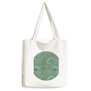 Imagem de Bolsa sacola de lona com desenho de linha abstrato azul com plantas de peixe bolsa de compras casual