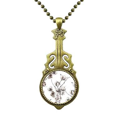 Imagem de Colar de flores brancas para desenho de plantas com pingente de música de guitarra antiga