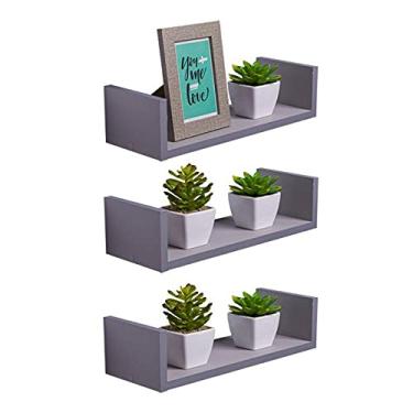 Imagem de Kit 3 Prateleiras U 50 x 20cm Cinza Claro Suporte Invisível