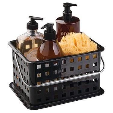 Imagem de iDesign Cesta de chuveiro de armazenamento de plástico para spa com alça para banheiro, saúde, cosméticos, artigos de cabelo e produtos de beleza - 13,5 cm x 22,4 cm x 17,5 cm - Preto