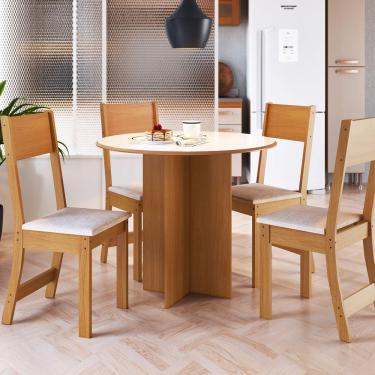 Imagem de Mesa Redonda 90cm 4 Lugares Cadeiras Linho Sala Jantar