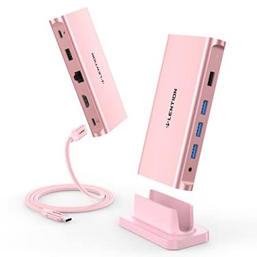 Imagem de LENTION USB C Docking Station com 100 W PD, 4K HDMI, Gigabit Ethernet, USB 3.0/2.0 e Adaptador Aux para 2022-2016 MacBook Pro/Mac Air/Surface/Steam Deck, Stable Driver Certificado (CB-D53, Ouro Rosa)