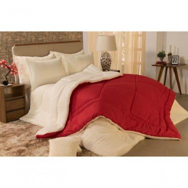 Imagem de Edredom Coberdrom Queen Size Aspen Dupla Face Sherpa Que Imita Pele De Carneiro Vermelho