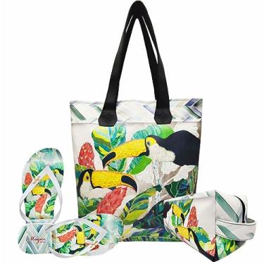 Imagem de Kit Feminino Tropical Tucanos, Necessaire e Chinelo, Magicc KIT-201