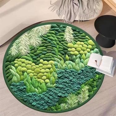 Imagem de Lifup Tapete de área de musgo verde, tapete redondo macio felpudo, antiderrapante, lavável, macio, 3D, área de musgo, tapete boho para sala de estar, quarto, decoração de casa, verde, 9,5 x 6 cm