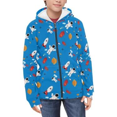 Imagem de Gzzxiailg Moletom infantil com capuz e manga comprida, com bolsos, ombro caído, outono, moletom infantil 6-16 anos, Foguete de astronauta fofo, GG