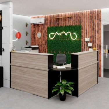 Imagem de Balcão Atendimento de Canto para Recepção 2 Gavetas Carvalho