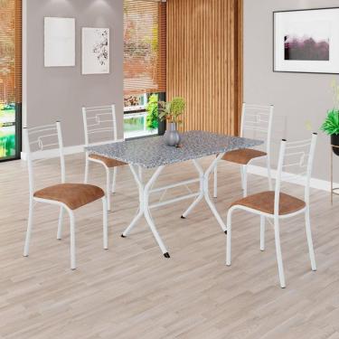 Imagem de Conjunto Sala de Jantar Mesa Retangular 100x60cm Tampo Granito Ocre 4 Cadeiras Paraty C. Marrom / Branco