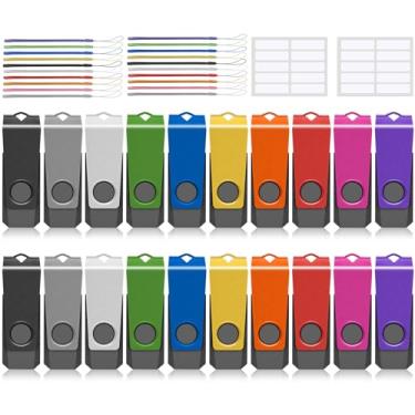 Imagem de Unidades flash USB, pacote com 20 unidades de 1 GB, pen drive AGECASH A USB 2.0, pular, zíper, pen drive para armazenamento e transferência de dados com cordão de 20 peças (multicolorido, 1 GB)