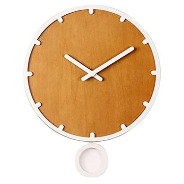 Imagem de VENEZIANA Relógio de parede para decoração de casa, nórdico simples circular de um lado relógio mudo relógio criativo para casa ponteiros de madeira para sala de estar quarto estudo (cor: cinza,