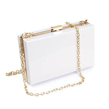 Imagem de WJCD Bolsa feminina transparente de acrílico, bolsa de mão pequena transparente transversal para noite aprovada pelo estádio com alça de corrente dourada, Branco, Small