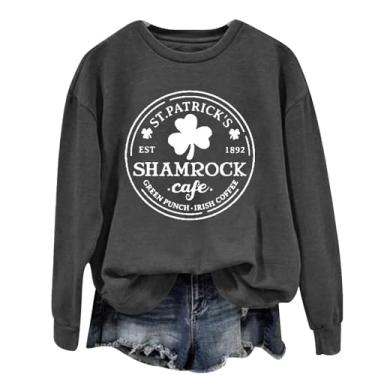 Imagem de Camiseta feminina de manga comprida do Dia de São Patrício verde Lucky Irish Shamrock camiseta moderna para mulheres 2024, Cinza escuro, M