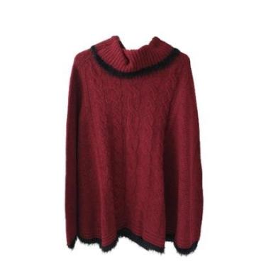 Imagem de Poncho Feminino Plus Size Tricot Linha Mousse Pelinho Grosso-Feminino