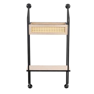 Imagem de PRATELEIRA DE MADEIRA E METAL COM DETALHES DE TRELICA