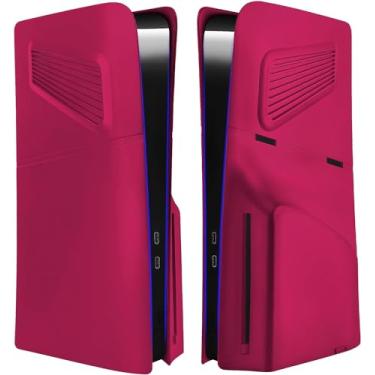 Imagem de Adequado para case de versão de disco PS5 Slim, painel com aberturas de resfriamento, capa protetora anti-riscos e à prova de poeira, painéis laterais de reposição ABS. (ABS-vermelho)