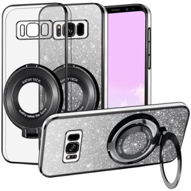 Imagem de Kainevy Capa de celular para Samsung Galaxy S8 Plus transparente com glitter magnético com suporte de anel compatível com MagSafe capa de silicone fina fofa para Samsung S8 Plus (preta)