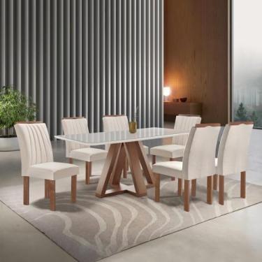 Imagem de Conjunto Mesa Tampo Smart Plus Vidro Kyra 170cmx90cm 6 cadeiras Arizona Chocolate/off White/suede Bege