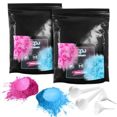 Imagem de Pacote com 2 pó preto revelador de gênero - pó rosa de 900 g e pó azul de 900 g – perfeito para revelação de bebê, queima de carro, lançamento de cores, sessões de fotos, helicópteros