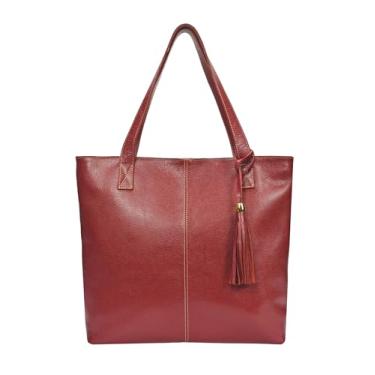Imagem de Bolsa Feminina Sacola Shopping Bag Vermelha Bordo Grande Shopbag Shopper Ombro Couro Legítimo Madamix Bolsas Femininas Shoulder Bag
