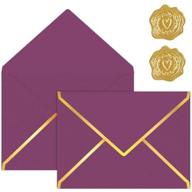 Imagem de Pacote com 30 envelopes de 12,7 x 17,78 cm. Envelopes para convites, envelopes coloridos para correspondência de negócios com aba em V e adesivo de selo dourado, envelopes A7 para casamento, cartões
