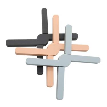 Imagem de Pacote com 3 peças de Trivetes de Silicone Grossos Antiderrapantes e Dobráveis, Resistente ao Calor, Suporte de Silicone Expansível Ecológico, Bloco Quente, Design Cruzado Dobrável Poupa Muito Espaço