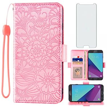 Imagem de Capa carteira compatível com Samsung Galaxy J7 Prime 2017 J 7 Skypro Sky Pro J7V V S727VL e protetor de tela de vidro temperado com suporte de cartão para celular Glaxay Halo 7J Perx J7prime feminino