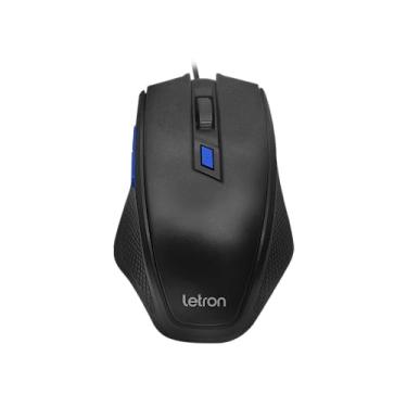 Imagem de MOUSPE OTICO OFFICE LEVEL PRETO E AZUL FIO USB ERGONOMETRO 6D LETRON