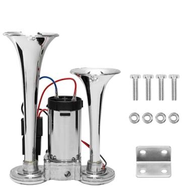 Imagem de ENOCHT Buzina pneumática atualizada 12V 600DB Super Alto Dual Trompetes Kits de buzina de trem com compressor de ar compatível com veículos de 12 V, carros, barcos, caminhões, SUvs (prata)