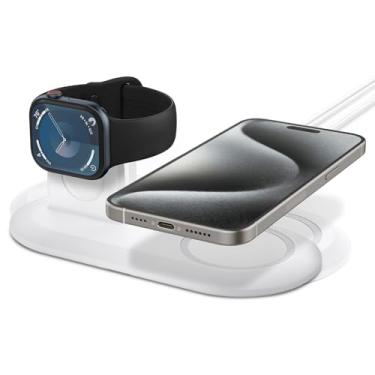 Imagem de Spigen Mag Fit Duo projetado para suporte de carregador MagSafe para iPhone 16, iPhone 15, iPhone 14, iPhone 13, iPhone 12 modelos/suporte Apple Watch para todas as séries/Airpods - Branco
