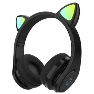 Imagem de Fone Orelha De Gato Gatinho Cat 5.0 Bluetooth Com Led Rgb - oem, preto