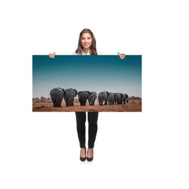 Imagem de Quadro Decorativo Grande Sala 100x50 Manada de Elefante Quadro para Qu