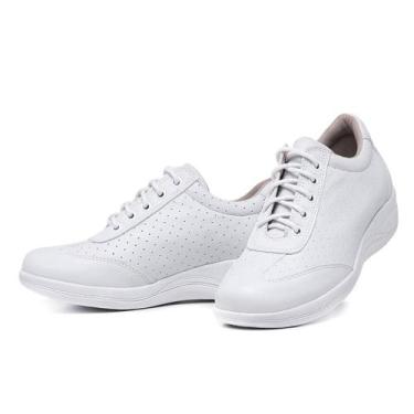 Imagem de Tênis Feminino Ortopédico Conforto Com Cadarço Pizaflex, Branco, 36, F