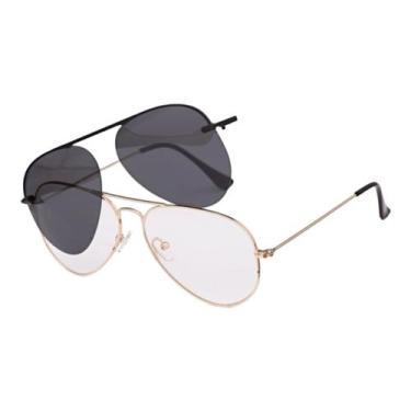 Imagem de Armação Óculos Grau Masculino Aviador 2 em 1 Clipon Palas Rose - Palas