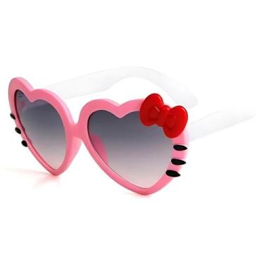 Imagem de Óculos de Sol Infantil Laço Coração Proteção UV - Poolsy, Rosa Branco