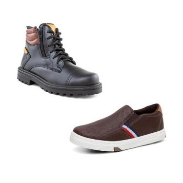 Imagem de Kit Bota Coturno Infantil e Sapatênis Slip-On Infantil Urban - Bardone