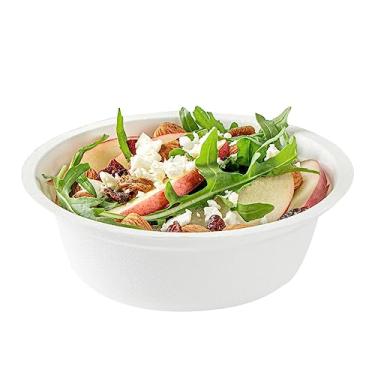 Imagem de Saladeiras de 350 ml, 100 tigelas descartáveis – tampas vendidas separadamente, sustentáveis, tigelas de bagaço branco, congeláveis, para alimentos frios – Restaurantware