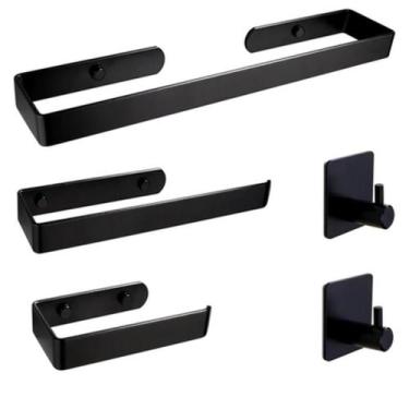 Imagem de Kit Suporte Banheiro Lavabo 5 Pecas Acessorio Preto Metal - H2, Preto