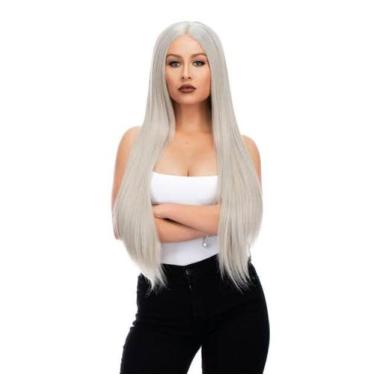 Imagem de Peruca wig cinza platinada lisa 75cm premium - JUPERUCAS