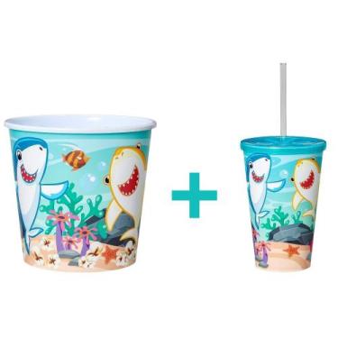 Imagem de Balde de Pipoca 3L + 01 Copo 550ml Com Tampa Reta Canudo - Usual Utili