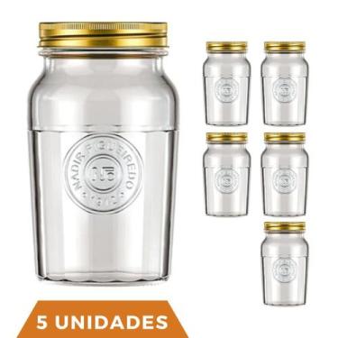 Imagem de 5 Potes Vidro Americano Rosca Alimentos 1,5L Vintage Nadir - NADIR FIG