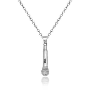 Imagem de Colar Masculino Microfone prata musica karaokê cantora tema  hip-hop r