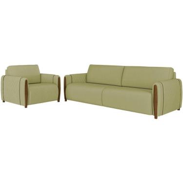 Imagem de Kit Sofa 168 Cm E Poltrona Decorativa Encanto Linho Tce 1027 Moll Tce 1027