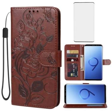 Imagem de Vavies Capa para Galaxy S9 Plus, capa carteira para Samsung S9 Plus G965U com protetor de tela de vidro temperado, capa de couro floral com suporte para cartão de crédito para Samsung Galaxy S9 Plus