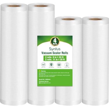 Imagem de Syntus Sacos seladores a vácuo, pacote com 4 2 rolos de 28 cm x 5 m e 2 rolos de 20 cm x 5 m, sacos para aspirador de alimentos para armazenamento, preparação de refeições ou sous vide
