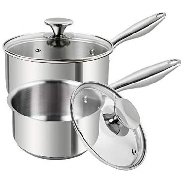 Imagem de Jogo de panelas de aço inoxidável MICHELANGELO, de 1 litro e 2 litros, 2 peças, jogo de panelas de aço inox 18/10, compatível com fogão de indução